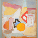Still life with orange, bottle and inkwell