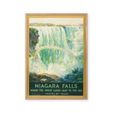 Niagara Falls, where the Great Lakes leap to the sea. Travel by train