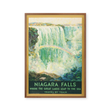 Niagara Falls, where the Great Lakes leap to the sea. Travel by train