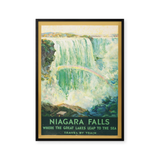 Niagara Falls, where the Great Lakes leap to the sea. Travel by train