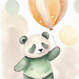 Panda med ballon i luften